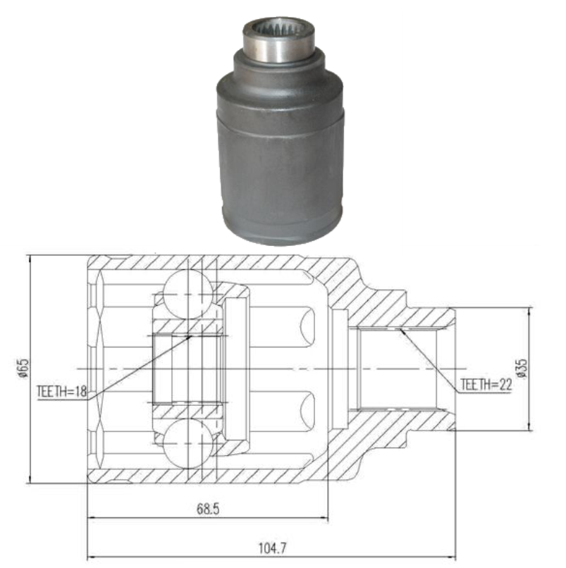 HOMOCINETICA INTERIOR LADO CAJA 22X18X35 C/TRICETA S/EXT